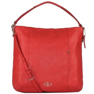 【COACH】GALLERY HOBO 圓標荔枝紋皮革肩背/斜背二用包(橘紅色)