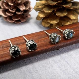 【ART64】耳環 優雅翠冠-灰與黑 925純銀耳環(2色可選)