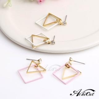 【AchiCat】耳環 黃K 幾何空間 鏤空三角形方形 垂墜耳環 耳針式 G7061