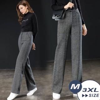 【LANNI 藍尼】現+預 高腰顯瘦人字紋毛呢褲-2色(M-3XL)
