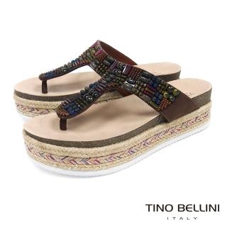 【TINO BELLINI 貝里尼】巴西進口民族風情珠飾藝術厚底夾腳涼拖鞋B83238(咖)