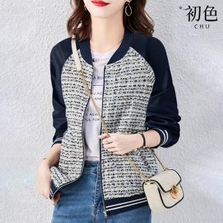 【初色】小香風短款寬鬆休閒棒球服外套-共2色-64239(M-2XL可選)